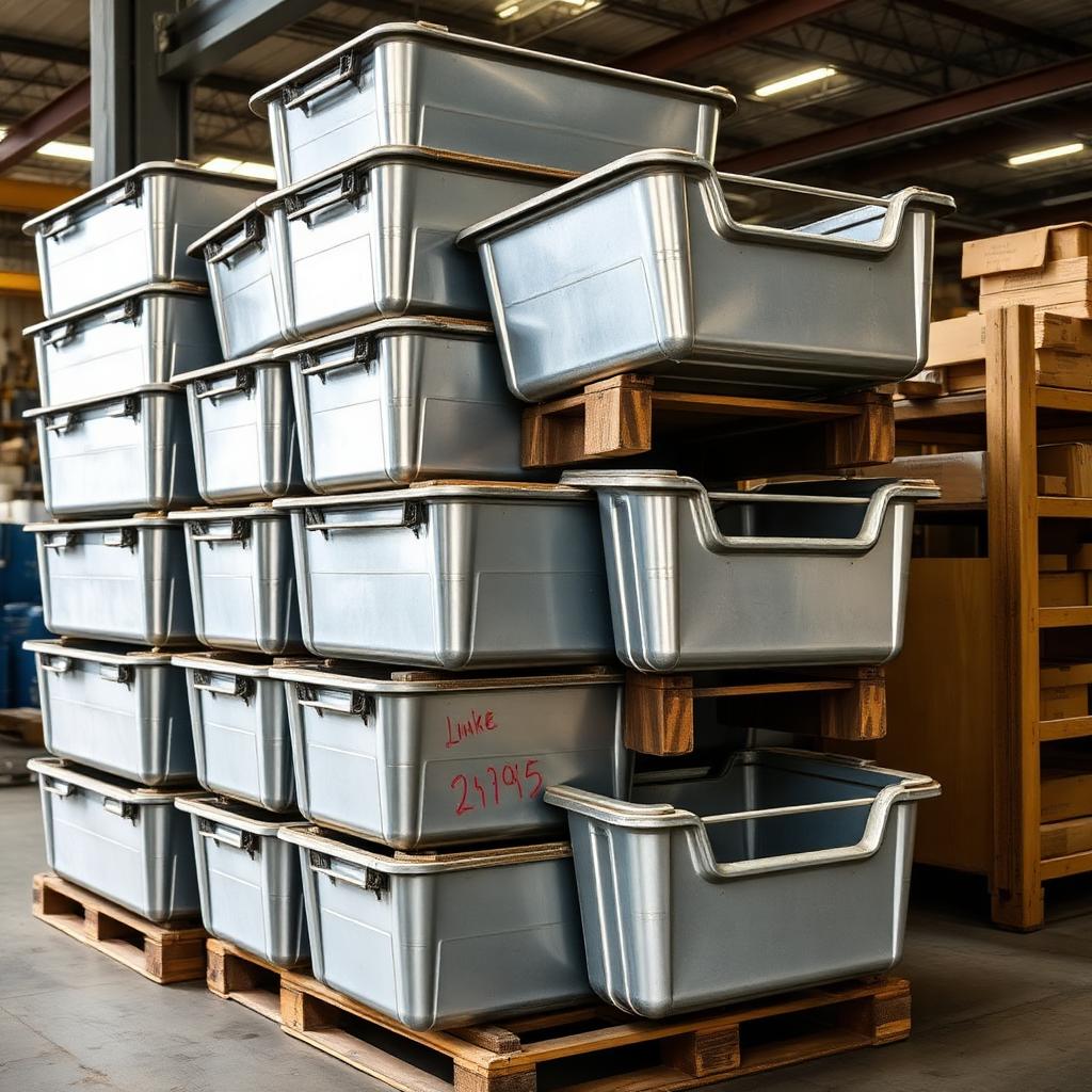Stacked galvanized steel storage bins
