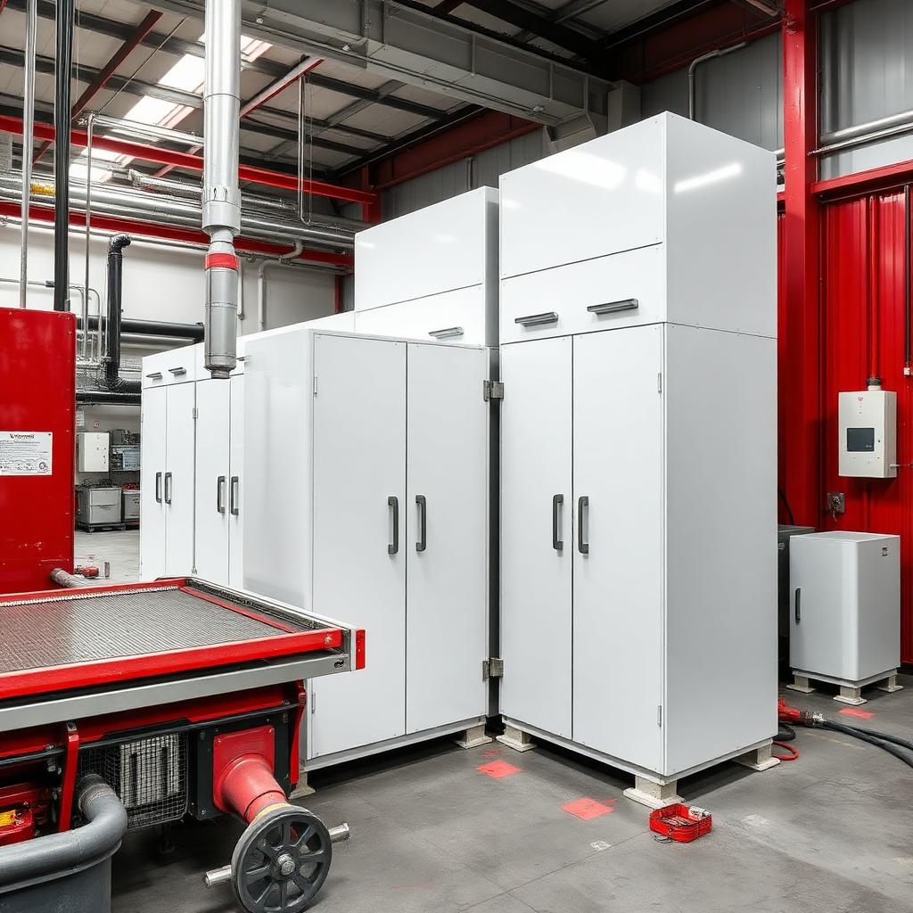 Powder coating line for metal cabinets