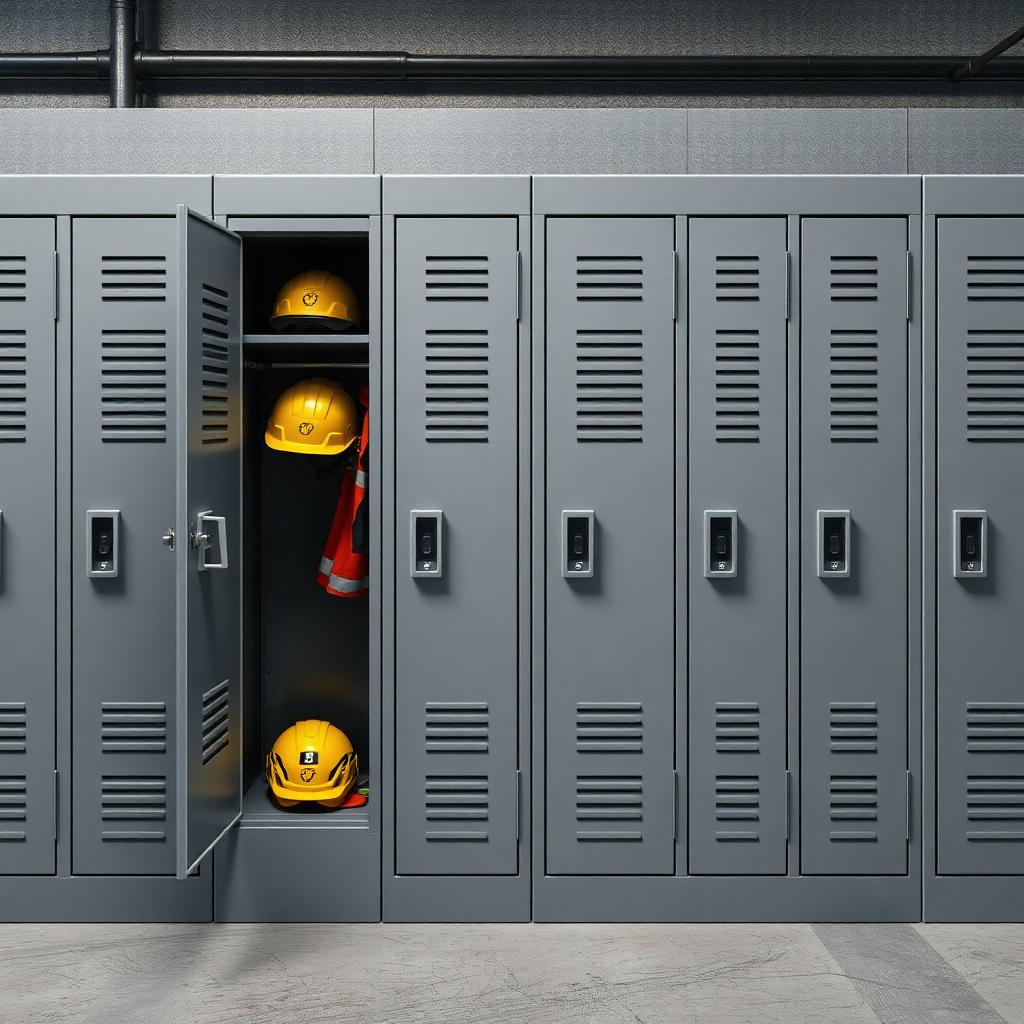 Grey industrial steel locker unit