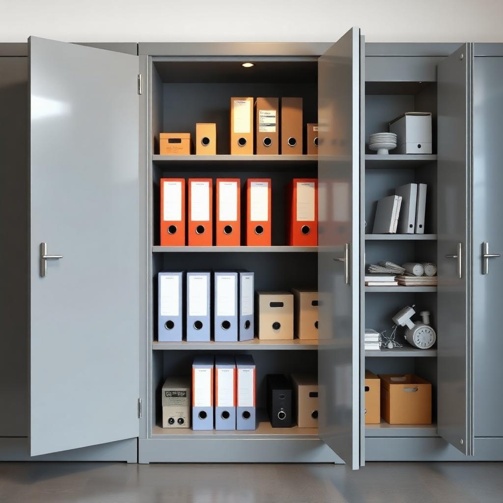 Office storewell cupboard with files organised inside